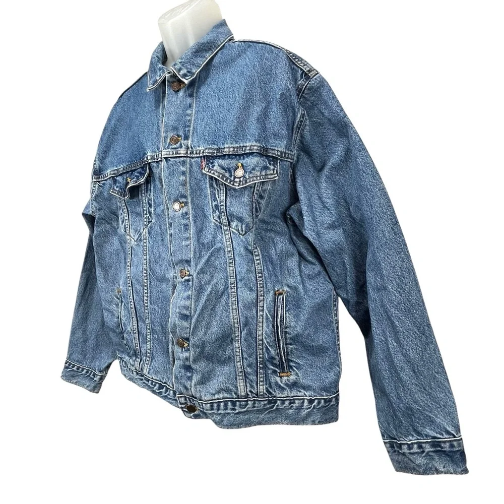 Levi's Men's XL‎ Vintage 90s Blue Denim Trucker Jacket 100% Cotton Made in USA - Picture 3 of 8